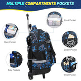 Scothen Rolling Backpack for Boys, Cool Luminous Gamer Roller School Backpacks for Boys with Lunch Bag and Pencil Pouch, Kids Backpack Bookbag with Wheels for Kindergarten Elementary Middle School