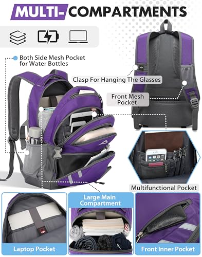 ProEtrade Extra Large Backpack Bookbag for College Laptop Travel, Fit Laptop Up to 17 inch with USB Charging Port Multi Compartment Anti theft, Gift for Women Men (Light Purple)