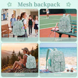 Pepailug Mesh Backpacks for School, Heavy Duty Breathable See Through Bookbag for Women Girls Boys Kids, Large Capacity Mesh bag for Beach Swimming Gym Work Travel- Floral Matcha Green