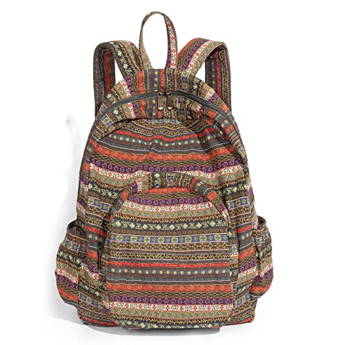 OPQRSTU Women Hippie Hand Bag Large Capacity Bohemian Bag Portable Tourist Fashion Backpacks (Green yellow)