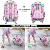 Tilami Rolling Backpack for Kids 18 Inch Wheeled Bookbag for Boys & Girls for School & Travel,Pink Girl