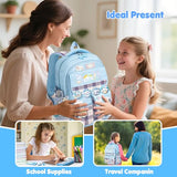KIEAL 16.5/19IN School Backpack for Girls with 24Pcs Accessories, Anti-Theft Kids Backpack for Students, New Semester Presents with Pins and Card Holder