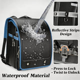 Alzoear Ransel Randoseru Backpack Semi-automatic satchel Japanese school bag for girls and boys PU leather BlackBlue