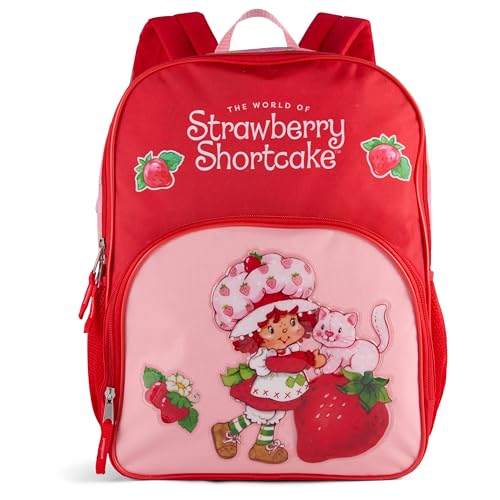 AI ACCESSORY INNOVATIONS Strawberry Shortcake Backpack for Girls Bookbag featuring Strawberry Shortcake & Custard, 15 Inch School Bag, Pink