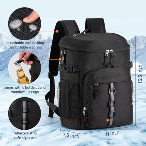 NECKORY Backpack Cooler, Leakproof Insulated Backpack Cooler for Men Women, Large Capacity Coolers Bag Portable for Lunch Camping Travel Picnic Hiking (Black)