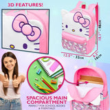 Hello Kitty Sanrio Girls Backpack, 18 inch, 3D Bow Kawaii Anime Rucksack Daypack for Kids Cute Stuff Back to School Supplies Gifts for Girls