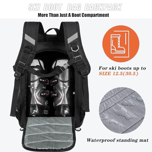 KEOFID Skate bag Backpack,Ski Boot Bag Backpack, Waterproof 50L ski bag, travel back pack for Ski Helmet, Snowboard and Accessories(Black)