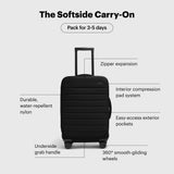 Away Softside Carry-On Suitcase, 22 Inch, Expandable High-Strength Nylon Luggage With Spinner Wheels, Meets Requirements for Most Major Airlines, Jet Black