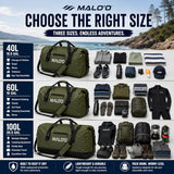 Malo’o Waterproof Dry Duffel, Heavy-Duty Roll Top Waterproof Gear Bag with Shoulder Strap & Molle Loops, Marine Duffel for Kayaking, Boating, Camping, Beach & Travel, Black, 60L