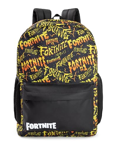 Fortnite Unisex Kids Black and Yellow Logo Backpack | Zip-Up School Bag for Books & Supplies | Graphic Print Design