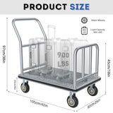 Hotel Luggage Cart, 900LBS Load Capacity Bellman's Cart with 8" Wheels, Brushed Stainless Steel Commercial Grade Hotel Luggage Trolley with Grey Carpeted Deck for Hotels (42''L x 25''W x 38''H)