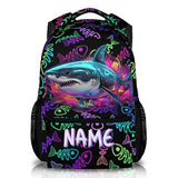 DREAMUGIFT Kids School Backpack, Custom Shark Backpacks, Boys Gift, 17 Inch Personalized Colorful Boys Bookbags for Elementary Kindergarten School Travel Picnic