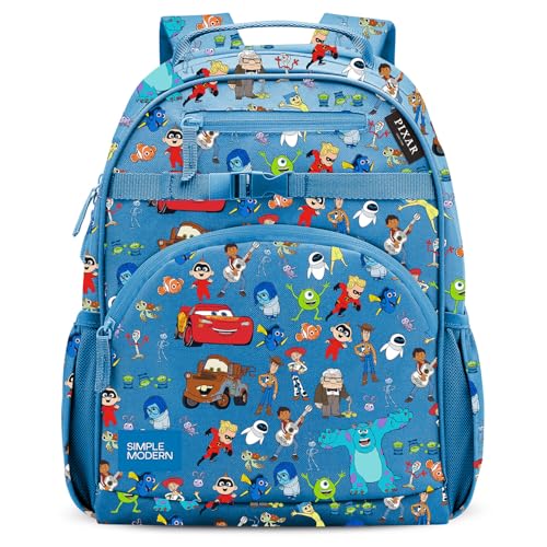 Simple Modern Medium Disney Pixar Toddler Backpack for School Girls and Boys | Kindergarten Elementary Kids Backpack | Fletcher Collection | Kids - 15" tall | Pixar Mashup on Blue
