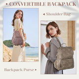 VASCHY Backpack Purse for Women, Chevron Quilted Vegen Leather Flap Backpack Convertible Handbag for Ladies with Guitar Strap Khaki