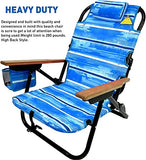 EasyGo Product Backpack Beach Chair 5 Positions and Cup Holder Pouch on Side Padded Pillow Storage Bag on Back Lightweight Rustproof Aluminum Black Frame - 1 Pack Beach Blue