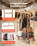 VEVOR Hotel Luggage Cart, 1200 lbs Heavy Duty Bellman Cart with Stainless Steel Frame, 8 in Rubber Wheels, Red Carpeted Deck, Commercial Luggage Carrier Rolling Trolley for Hotels, Resorts, Gold