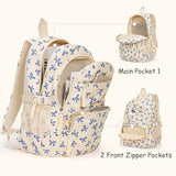 Bow Backpack for Women Kawaii Coquette Nylon Backpack 3Pcs Set Cute College Laptop Rucksack Fashion Travel Daypack (White Blue)