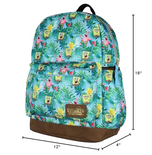 INTIMO SpongeBob SquarePants And Patrick Star Tropical School Travel Backpack With Faux Leather Bottom 16"