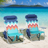 LET'S CAMP Backpack Beach Chair Set of 2, 4-Position Classic Lay Flat, Pillow and Padded Shoulder Straps, Storage Pouch and Towel Bar, Support 350LBS, Wave