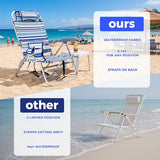 Backpack Beach Camping Chairs with 8 Positions Lay Flat, 2 Pack Lightweight Folding Beach Chair with Adjustable Headrest, Pouch, Cup Holder for Outdoor Lawn Picnic, Support 300LBS(Stripes_Blue & Cyan)