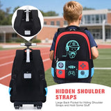 Bevalsa Rolling Backpack for Boys,Cool Luminous Gamer Roller School Backpacks with Lunch Box & Pencil Case,Kids Wheeled Schoolbag Bookbag with Wheels for Kindergarten Elementary School Travel
