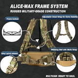 MT Military ALICE Frame System – Upgraded External Frame Backpack Suspension with MOLLE Quick-Release Waist Belt and Padded Shoulder Straps – Coyote Brown, Modular Pack Support