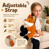 Tezituor 13 Inch Fox Plush Backpack, Stuffed Animal Backpack with 3 Baby Foxes, Cute Fox Plush Shoulder Bag with Adjustable Strap for Kids, Girls, Gifts