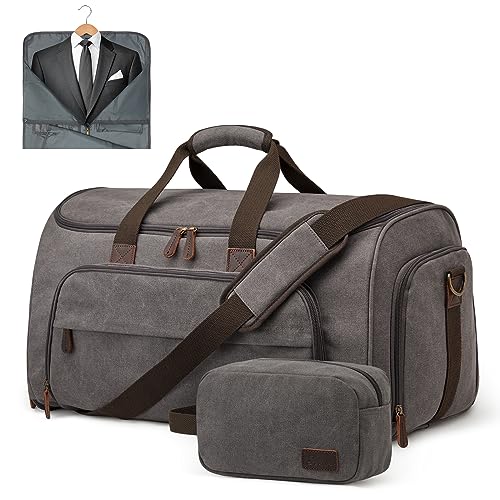 S-ZONE Carry On Garment Bag for Travel Convertible Garment Duffle Bag Suit Bags for Men Women Travel 2 in 1 Hanging Suitcase Business Travel Bag with Toiletry Bag, Gery, 50l