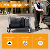 Hotel Luggage Cart - Heavy Duty Bellman Trolley with Bumper Guard, Stainless Steel Hotel Trolley with Black Carpet & 6" Rubber Silent Wheels for Resorts (42" L x 26" W x 38" H)