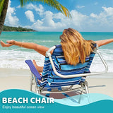 Backpack Beach Chairs for Adults, 300lbs Heavy Duty Folding Camping Chair with Large Pockets and Cup Holder, Adjustable High Beach Lounge Chairs with Towel Rack for Outdoor Travel, Blue (1 Pack)