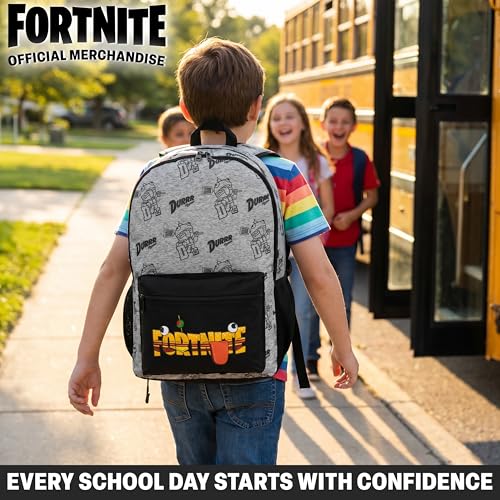 Get Trend Fortnite Kids Backpack, Boys Lightweight 18 inch Book Bag, Adjustable Padded Straps Travel School Bag, Gamer Gifts (Grey Fortnite)