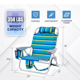 Canpsky Portable Recliners Chair for Adults, Outdoor Camping Chair Lay Flat Folding Backpack Reclining Chair with 5 Positions, Headrest, Zipper Pouch, Cup Holder, NEW Srtiped