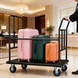 Luggage Cart,850LB Load Luggage Trolley with 5" Quiet Wheels & Secures Poles,Heavy-Duty Steel Hand Truck for Hotel Bellman,Airport,Commercial Use,Non-Slip Platform Dolly(42.51" x 25.19" x 34.25")
