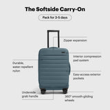 Away Softside Carry-On Suitcase, 22 Inch Expandable High-Strength Nylon Luggage With Spinner Wheels, Meets Requirements for Most Major Airlines, Coast Blue