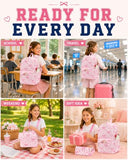 CAMTOP Backpack for School Kids Cute Backpacks for Girls Elementary Lighweight Bookbag with Lunch Box Pencil Case 3 in 1 (Pink Bow Heart)