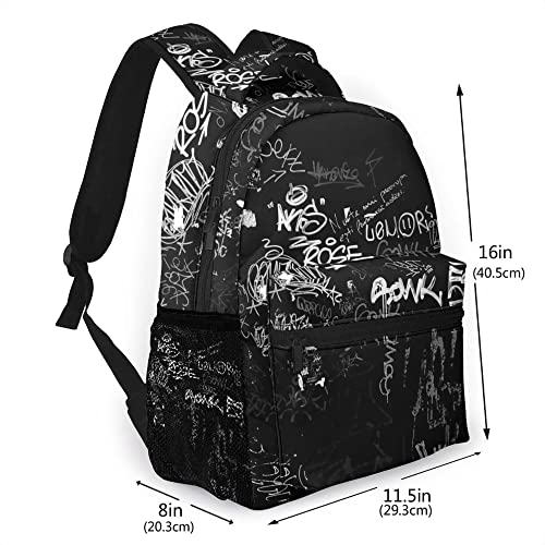 Ganiokar Hip-Hop Graffiti Print Teens Backpack for Boys & Girls, Perfect Size for Student & Travel Backpacks,Black