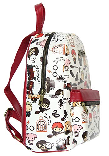 Bioworld Harry Potter Allover Chibi Character Pattern Faux Leather Tote Bag Mini Backpack