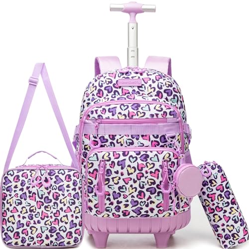 MYHSBYO Rolling Backpacks for Kids Backpack for Girls with Lunch Bag Pencil Case 16.5" Kids Backpack with Wheels Roller Backpacks for | Backpacks4Less