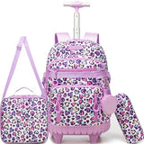 MYHSBYO Rolling Backpacks for Kids Backpack for Girls with Lunch Bag Pencil Case 16.5" Kids Backpack with Wheels Roller Backpacks for Girls