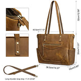 S-ZONE Genuine Leather Tote Bag for Women Large Shoulder Purses Work Handbags with Crossbody Strap Vintage