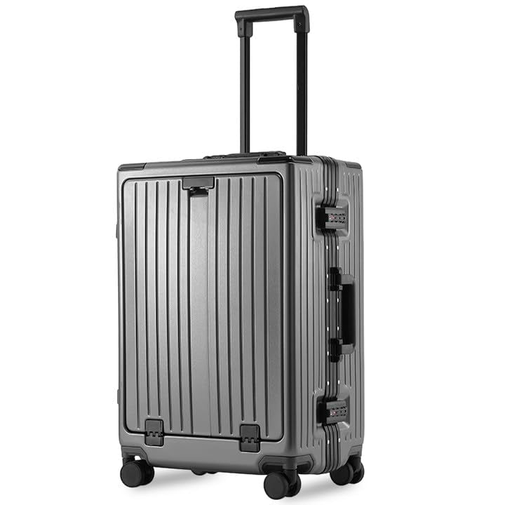 VentureVault Carry On Luggage 22x14x9 Airline Approved Aluminum Frame, 20 Inch Hard Shell Carry On Luggage, Suitcase Carry-on Zipperless Luggage, TSA Approved (Grey)