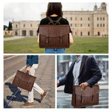 MOSISO 3 in 1 Laptop Bag Laptop Backpack, 15.6 inch Vintage PU Leather Briefcase Messenger Bags with Laptop Compartment, 15-16 inch Laptop Shoulder Bag Casual Handbag for College Work Business, Brown