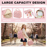 LEDAOU Kids Backpack for Girls Backpacks with Lunch Box, Lightweight Bookbag Set Elementary Middle School Back pack for 8-14 (Bow pink backpack)