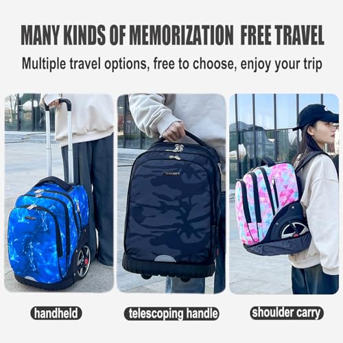 WMKJDS Rolling Backpack, 55L (14.5gal) Backpack with Wheels for Business, Waterproof Backpacks with Dual Handles and Silent Large Wheels, Carry on Backpack with Laptop Compartment (Blue,22 inch)