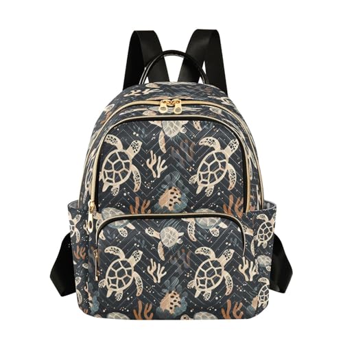 ALAZA Sea Turtle Coral Reef Black Women Backpack Purse Ladies Fashion Shoulder Bag Daypack Travel Bag 10L