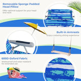 Giantex Backpack Beach Chair, Foldable Camping Chair with 5 Adjustable Position, Cup Holder, Storage Pockets, Straps, Towel Rack, Pillow, Lay Flat Lawn Chair for Patio Outdoor, Blue Stripe