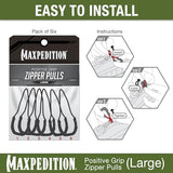 MAXPEDITION Positive Grip Zipper Pulls (Large, Gray) Pack of 6, Zipper Pull Replacement for Tactical Backpack, EDC Pouch, Bug Out Bag & Luggage, Sling Pull Tab, PZLGRY
