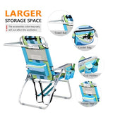 VINGLI Tall Beach Chair 2 Pack Lightweight, Backpack Beach Chair for Adults with 5-Position, Cooler Bag, Cup Holders, Towel Bar, Lightweight Folding Beach Camping Chairs （Blue/Green-16