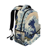 WIHVE School Backpack Great Wave Kanagawa Bookbag Travel