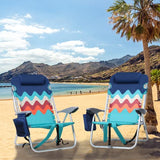 GREEN PARTY Backpack Beach Chairs 2 Pack Aluminum Folding Reclining Beach Chairs with 4 Positions Classic Lay Flat, Cooler Bag, Towel Bar and Armrest for Outdoor Camping Lawn, Support 255LBS